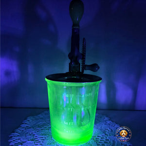 Vintage Uranium Glass Beater Jar Complete Green Depression Glass Mixer Jar Glows Under UV