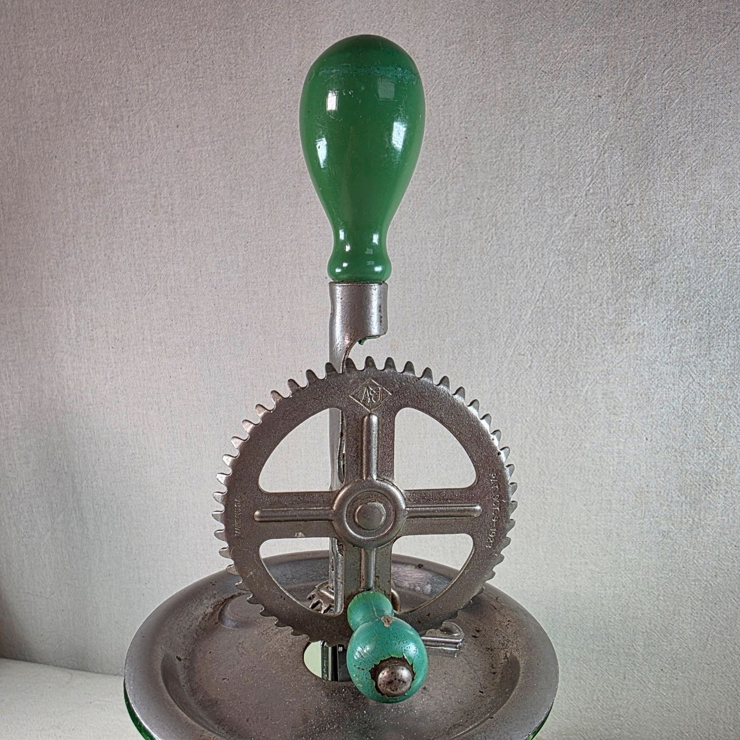 Vintage Uranium Glass Beater Jar Complete Green Depression Glass Mixer Jar Glows Under UV