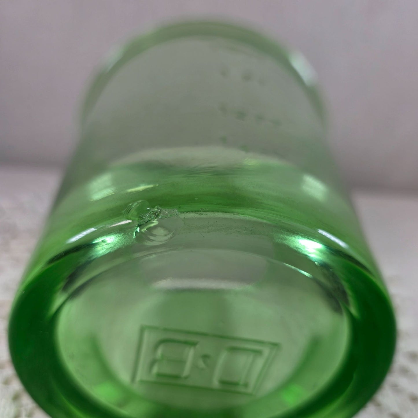 Vintage Uranium Glass Beater Jar Complete Green Depression Glass Mixer Jar Glows Under UV