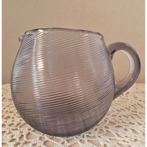 Victor Durand Threaded Glass Pitcher 5" Round Lavender Swirl Handle