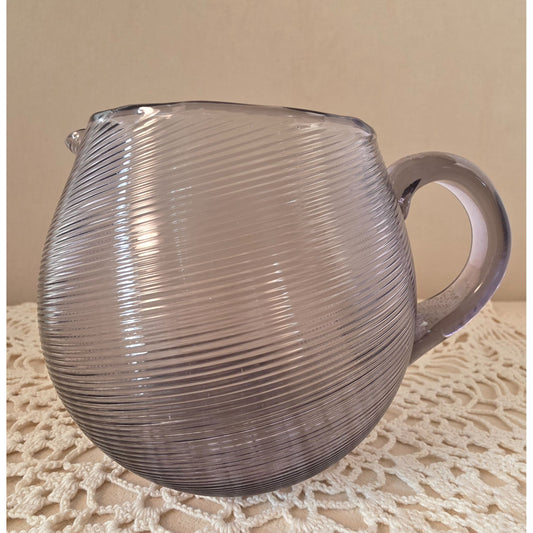 Victor Durand Threaded Glass Pitcher 5" Round Lavender Swirl Handle