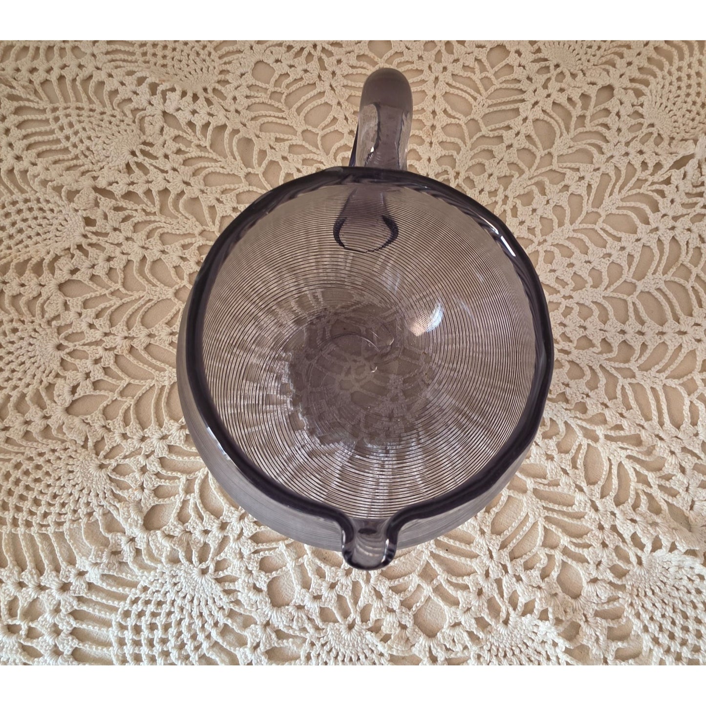 Victor Durand Threaded Glass Pitcher 5" Round Lavender Swirl Handle