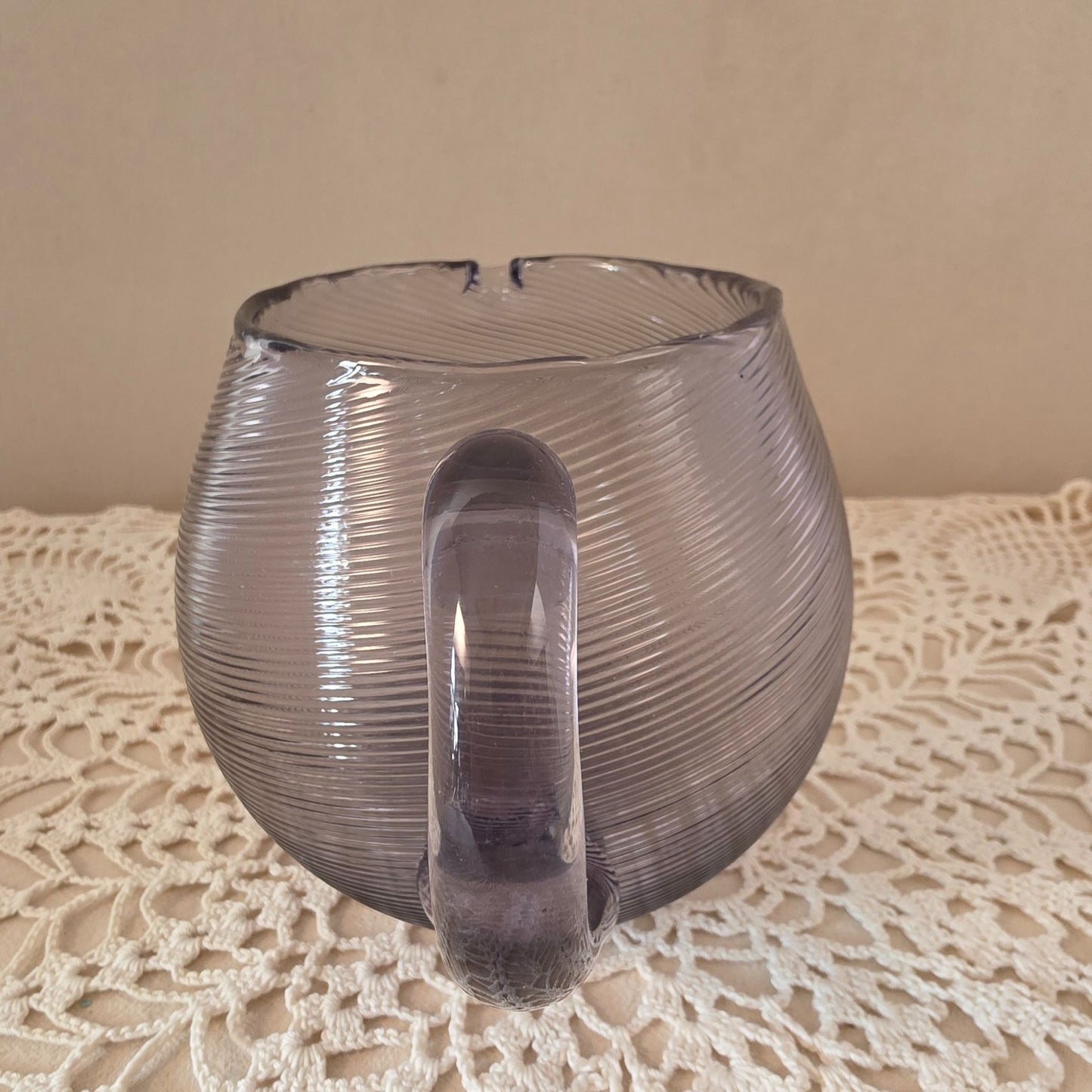 Victor Durand Threaded Glass Pitcher 5" Round Lavender Swirl Handle