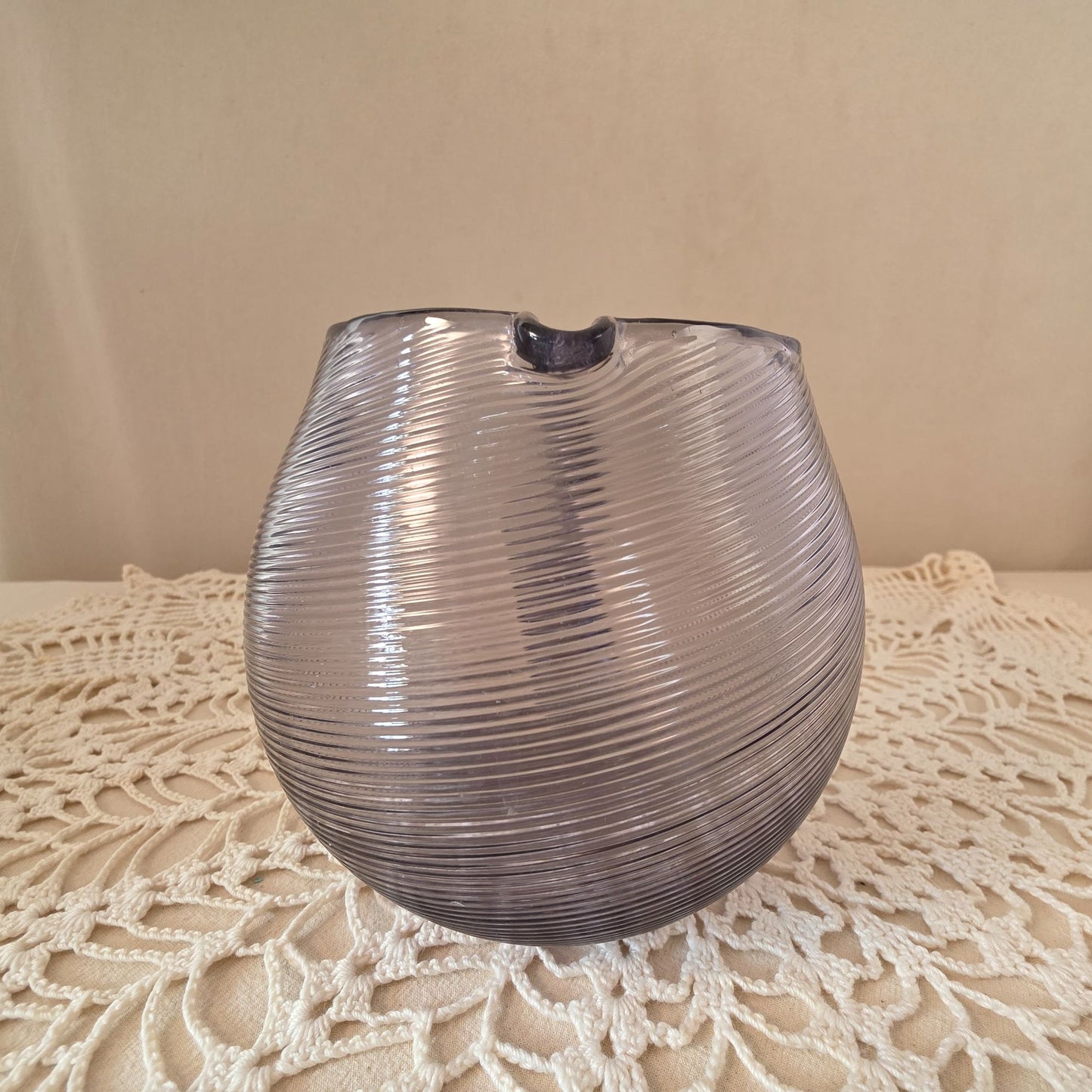 Victor Durand Threaded Glass Pitcher 5" Round Lavender Swirl Handle