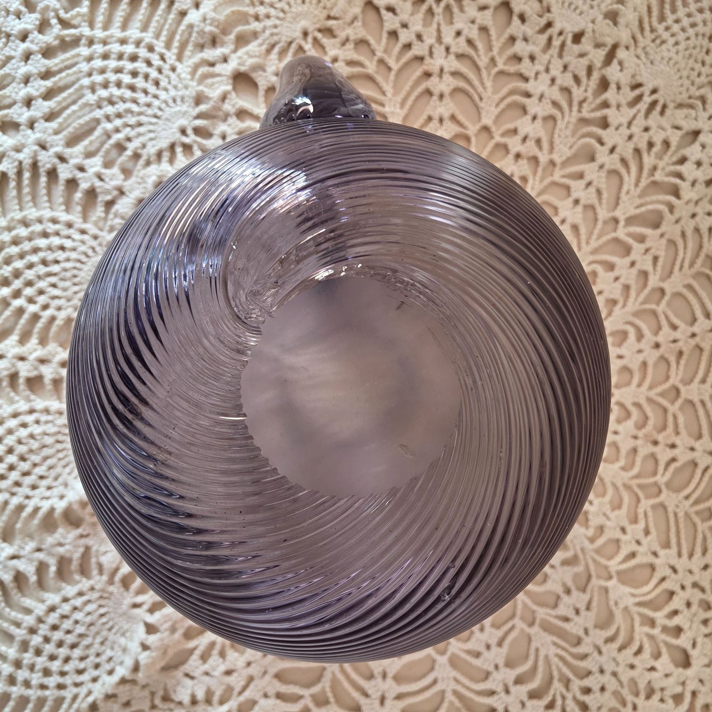 Victor Durand Threaded Glass Pitcher 5" Round Lavender Swirl Handle