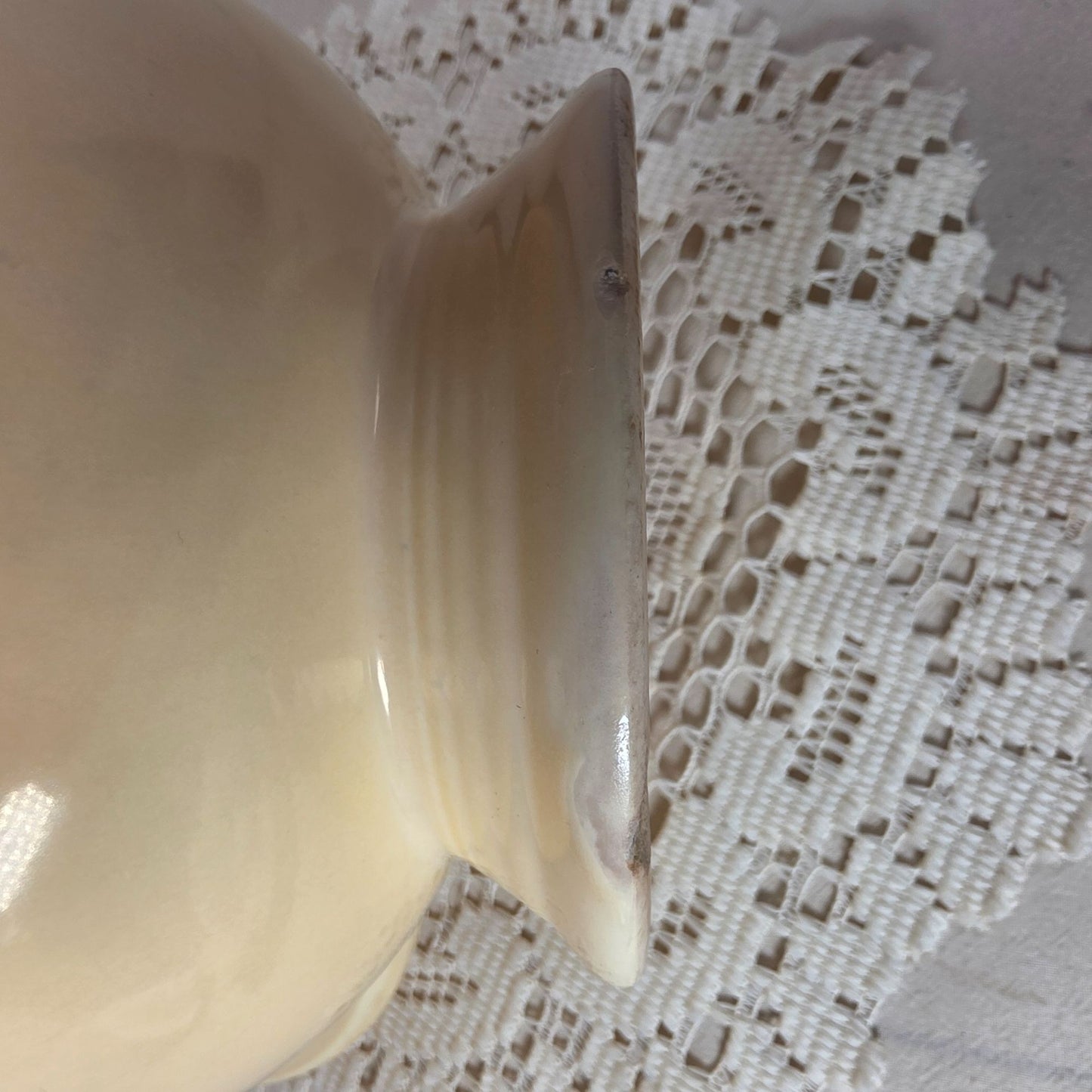 Vintage Fiesta Ivory Ice Lip Pitcher 9 1/2" Wide 7" Tall With Minor Chips On Base Edge