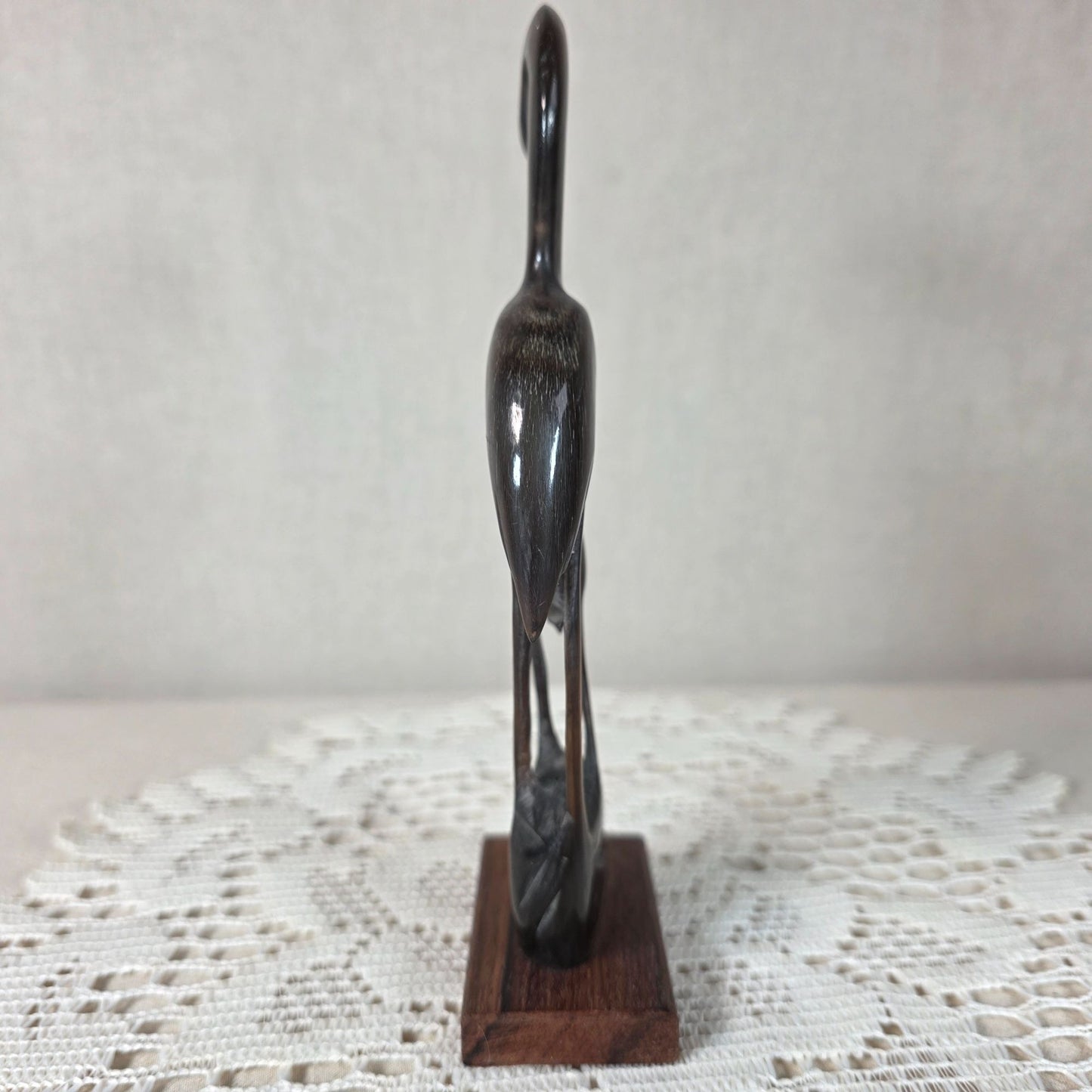 Vintage Hand Carved Water Buffalo Horn Crane Family Sculpture On Wooden Base