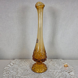 Vintage Fenton Amber Hobnail Swung Vase 11" Art Glass Mid Century MCM Embossed Logo