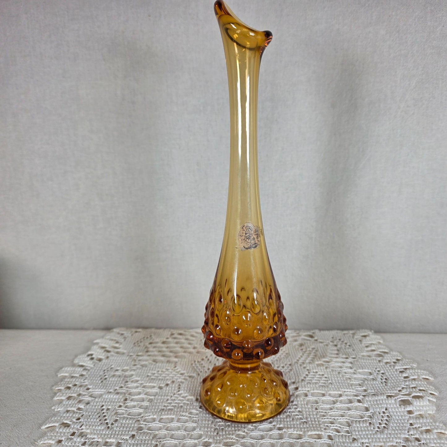 Vintage Fenton Amber Hobnail Swung Vase 11" Art Glass Mid Century MCM Embossed Logo