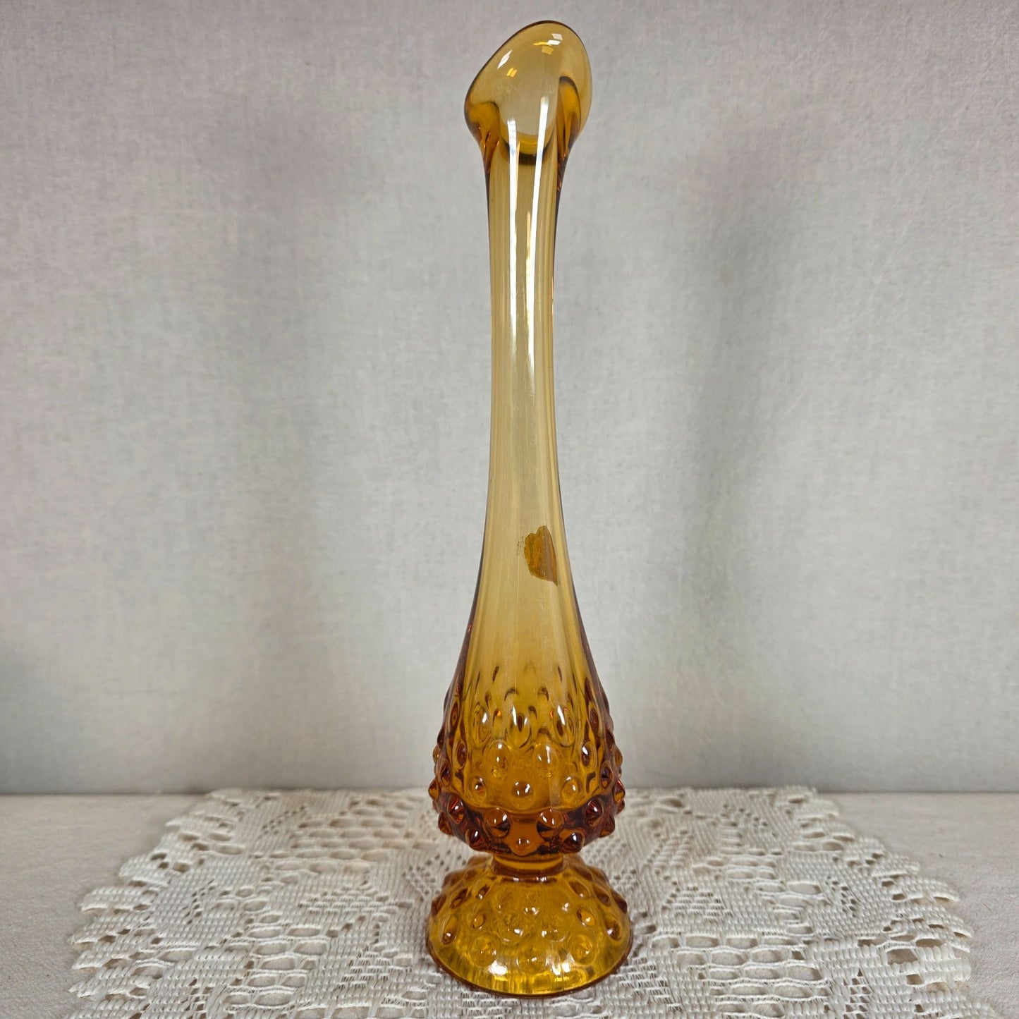 Vintage Fenton Amber Hobnail Swung Vase 11" Art Glass Mid Century MCM Embossed Logo