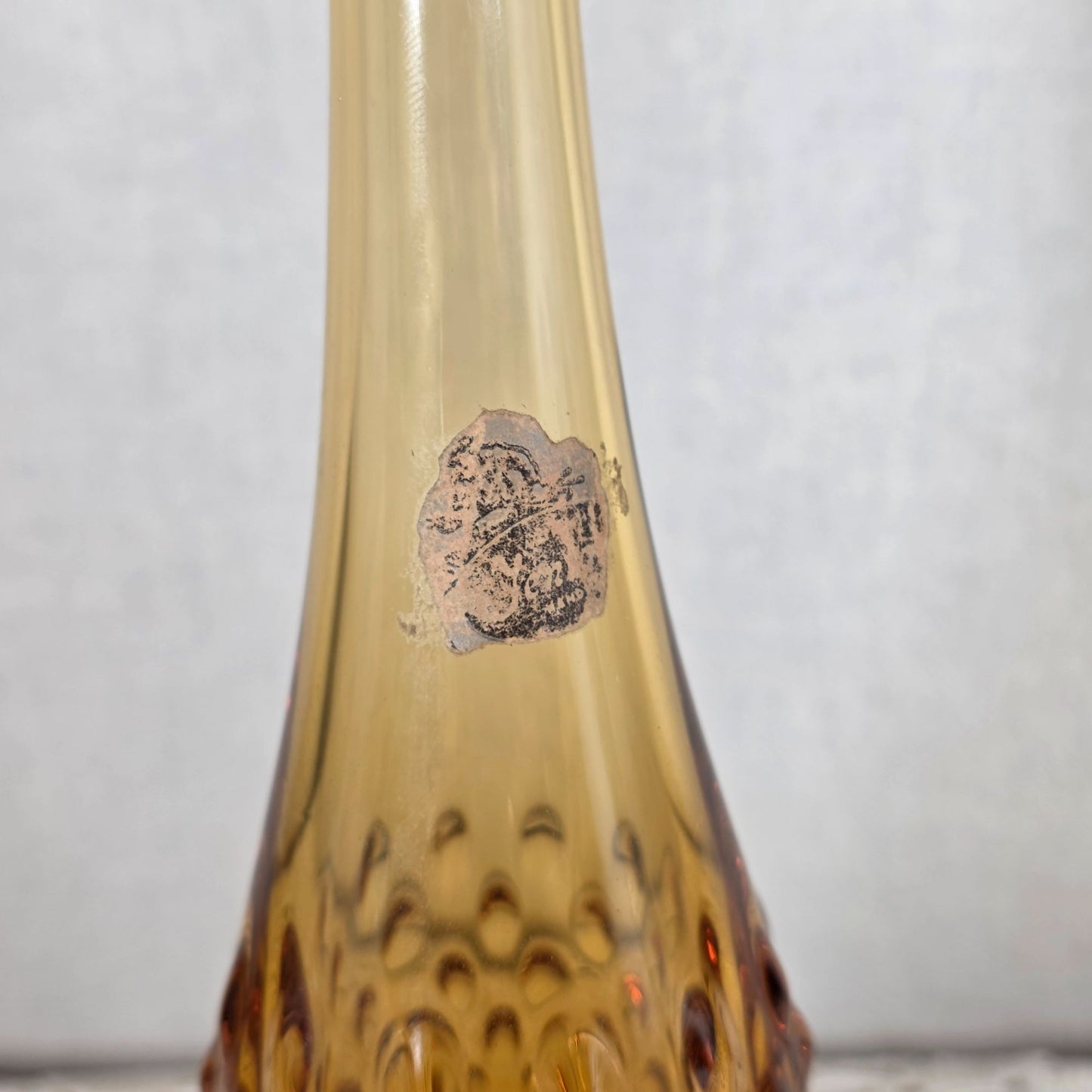 Vintage Fenton Amber Hobnail Swung Vase 11" Art Glass Mid Century MCM Embossed Logo