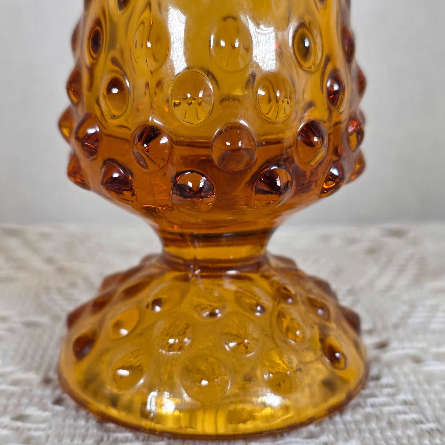 Vintage Fenton Amber Hobnail Swung Vase 11" Art Glass Mid Century MCM Embossed Logo