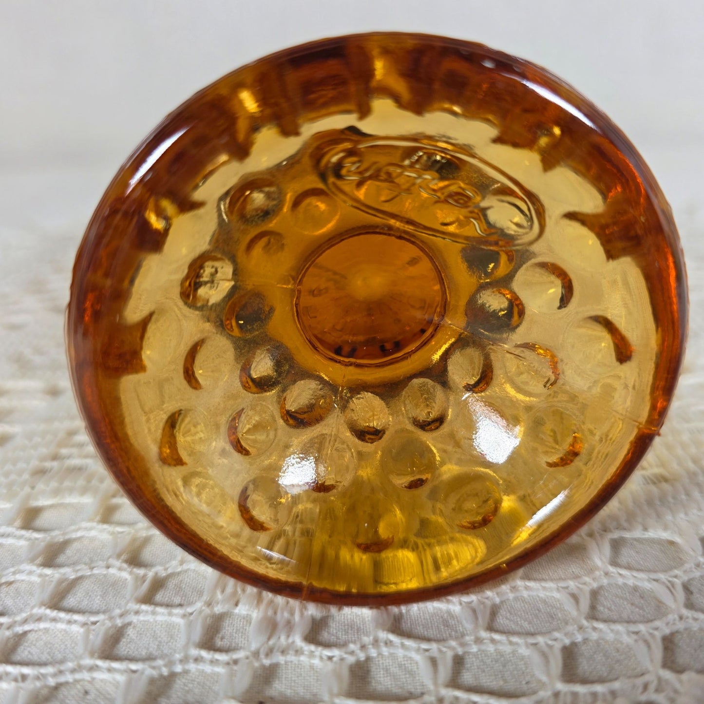 Vintage Fenton Amber Hobnail Swung Vase 11" Art Glass Mid Century MCM Embossed Logo