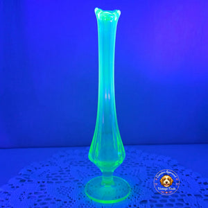 Vintage Uranium Glass Bud Vase Vaseline Glass UV Reactive 8.5" MCM