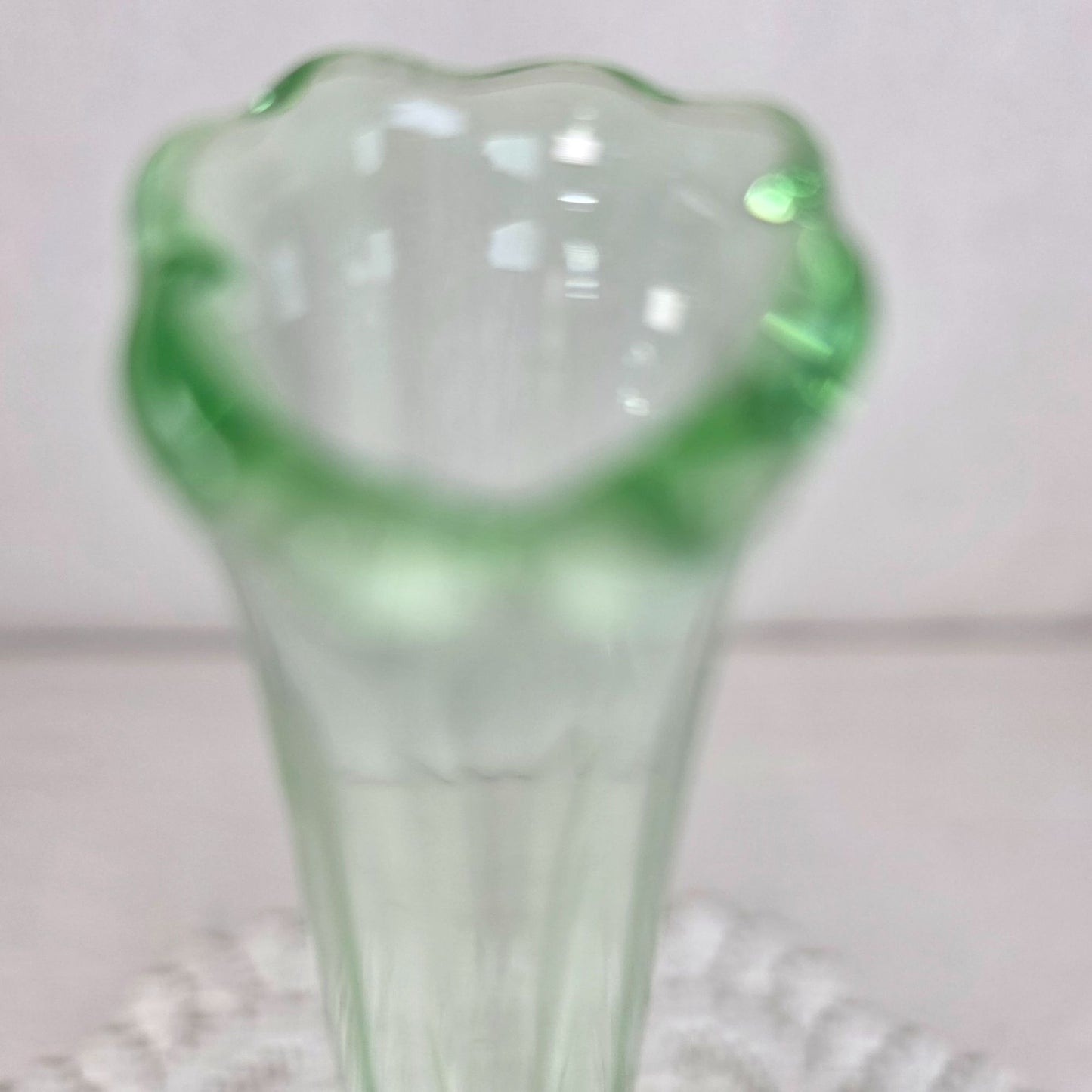 Vintage Uranium Glass Bud Vase Vaseline Glass UV Reactive 8.5" MCM