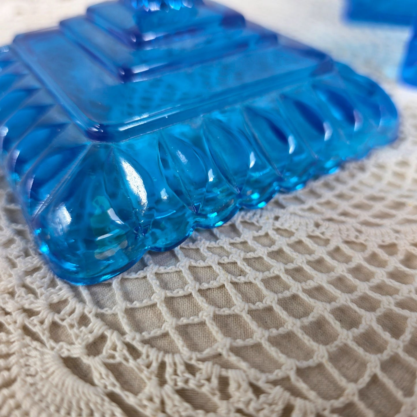 Vintage Jeannette Glass Blue Compote Candy Dish Pedestal Lidded Footed Bowl with Lid