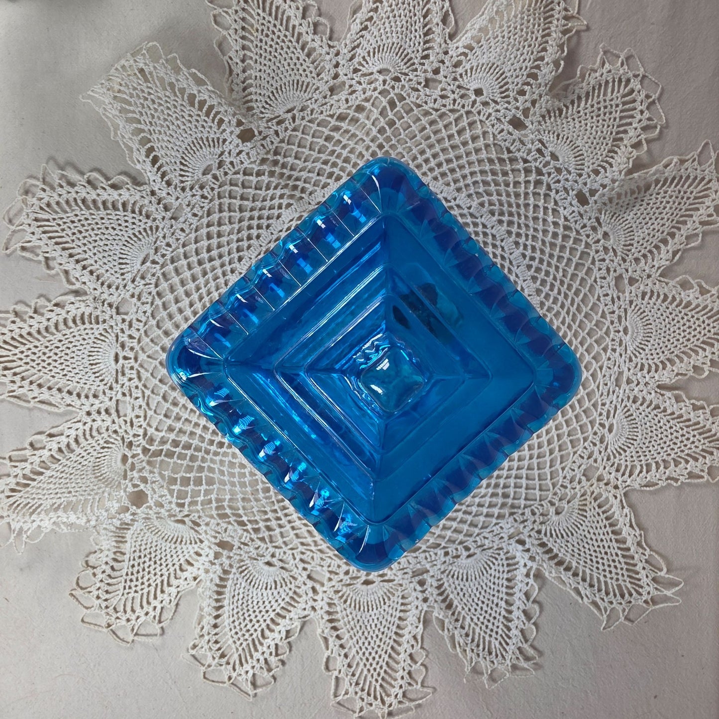 Vintage Jeannette Glass Blue Compote Candy Dish Pedestal Lidded Footed Bowl with Lid