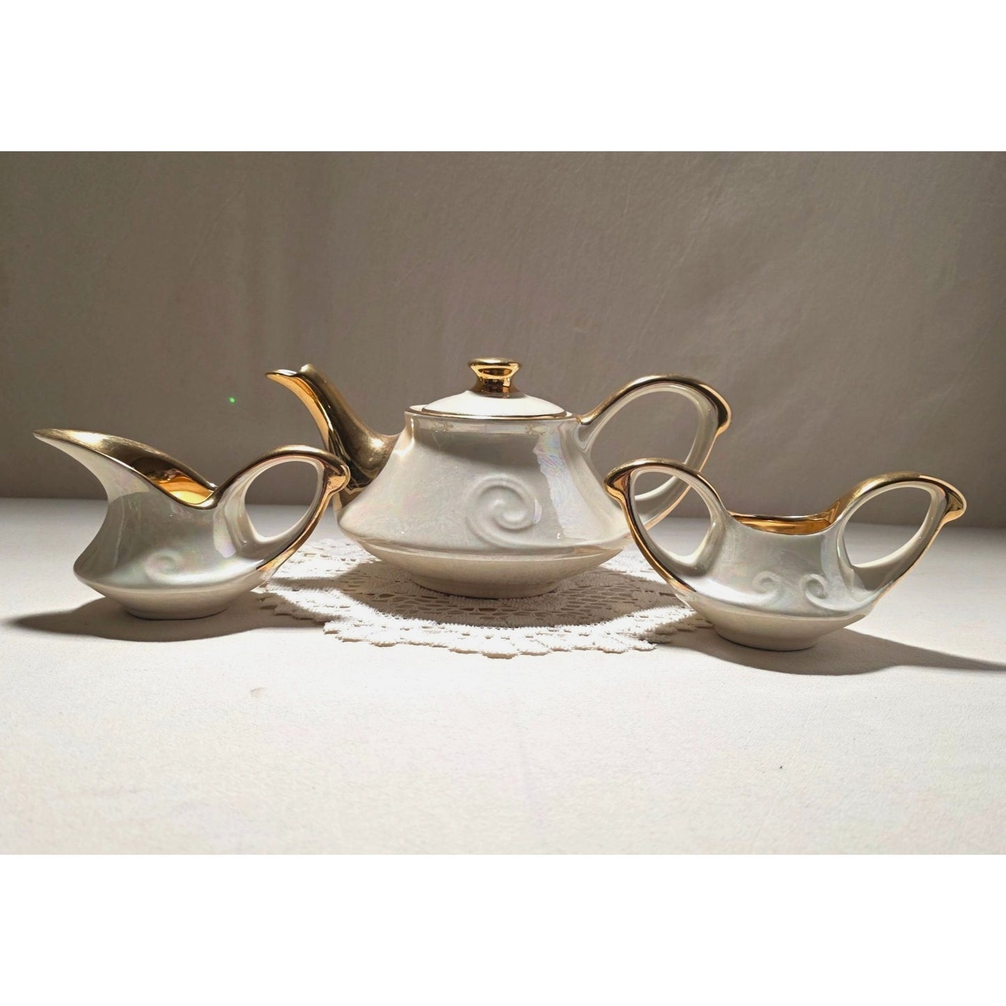 Vintage Fine China Tea Set With 22 K Gold Trim - Includes Teapot Creamer & Sugar Bowl
