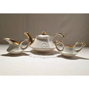 Vintage Fine China Tea Set With 22 K Gold Trim - Includes Teapot Creamer & Sugar Bowl