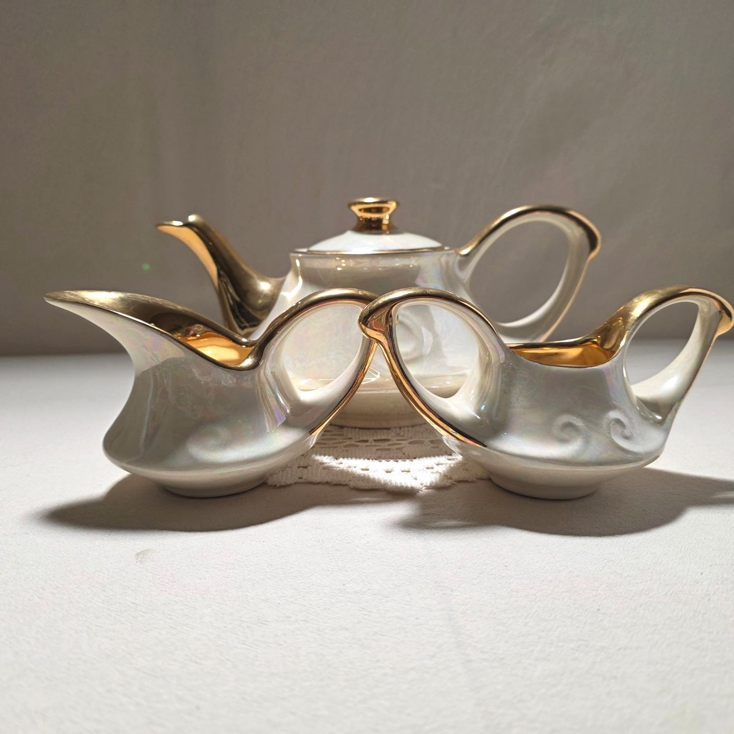 Vintage Fine China Tea Set With 22 K Gold Trim - Includes Teapot Creamer & Sugar Bowl