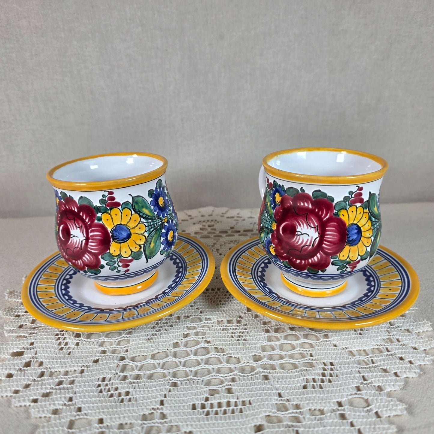 Vintage Tupesy Ceramic Tea Cup Set Hand Painted Floral Bohemian Style