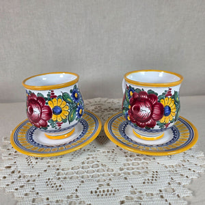 Vintage Tupesy Ceramic Tea Cup Set Hand Painted Floral Bohemian Style