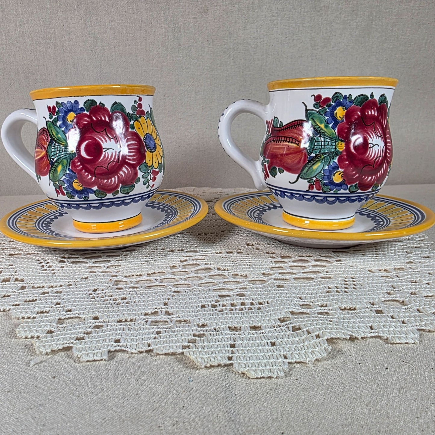 Vintage Tupesy Ceramic Tea Cup Set Hand Painted Floral Bohemian Style