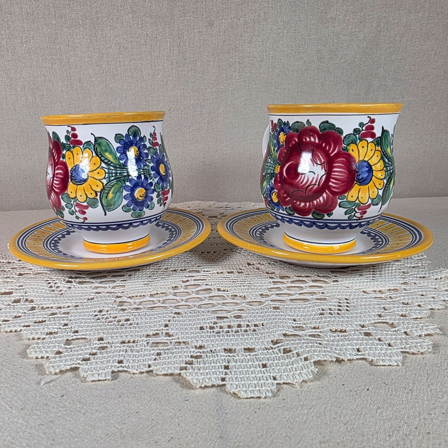 Vintage Tupesy Ceramic Tea Cup Set Hand Painted Floral Bohemian Style