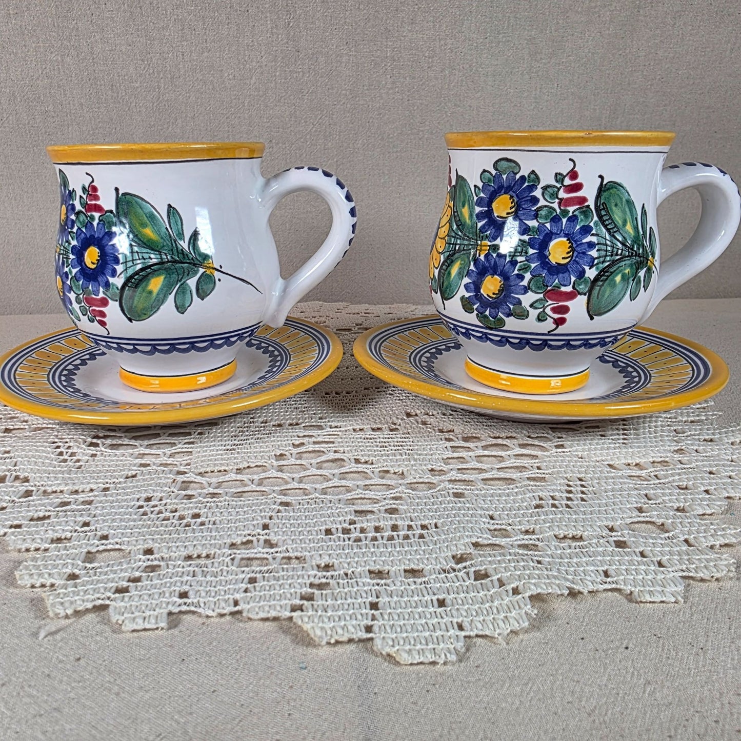 Vintage Tupesy Ceramic Tea Cup Set Hand Painted Floral Bohemian Style