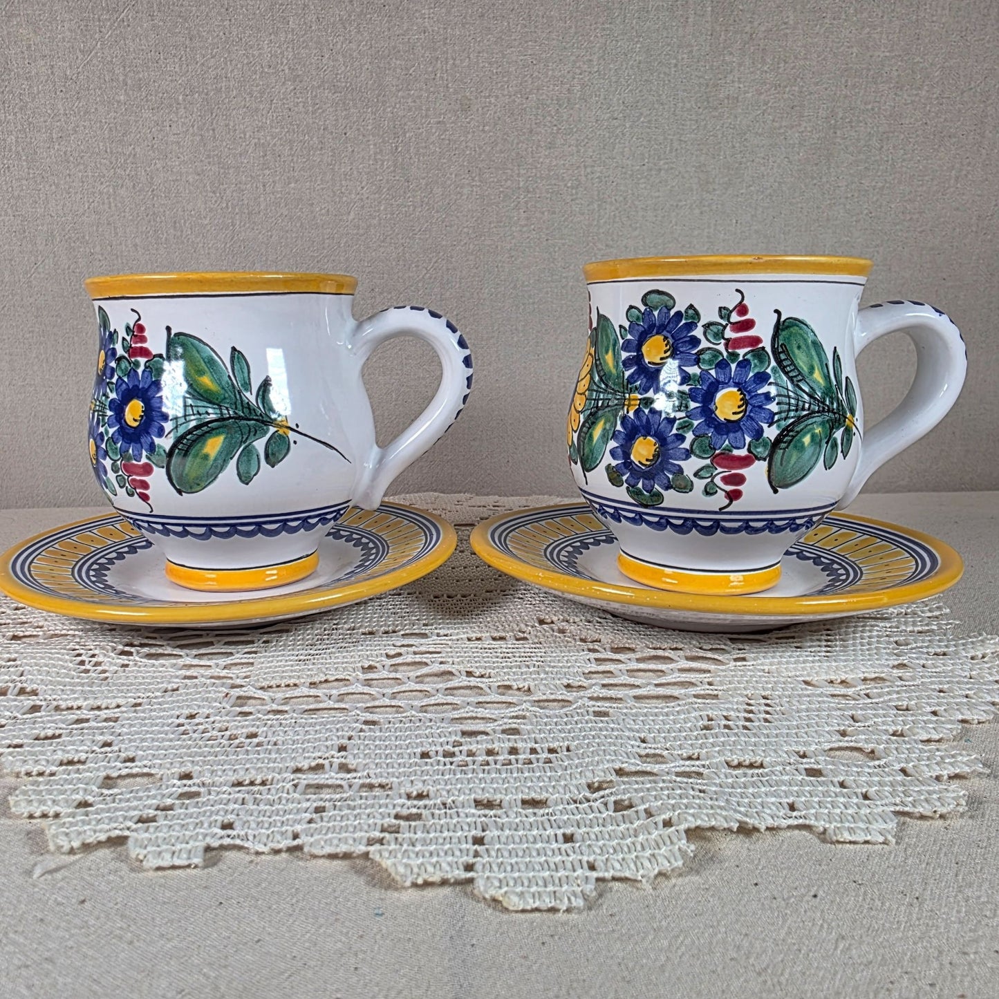Vintage Tupesy Ceramic Tea Cup Set Hand Painted Floral Bohemian Style