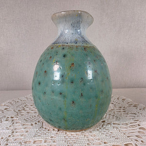 Vintage STC Japan Ceramic Vase With Speckled Green & White Glaze 6" Tall