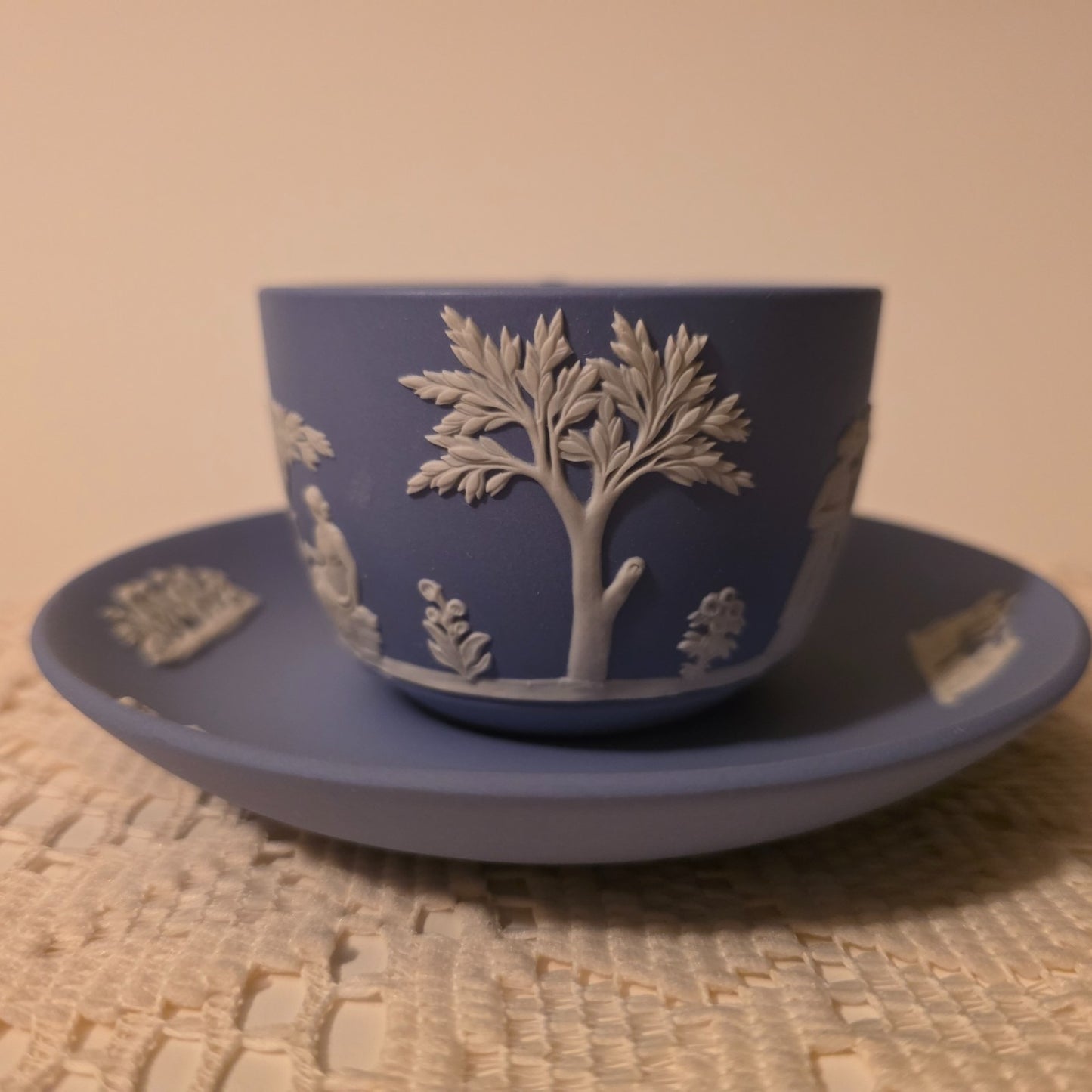 Wedgwood Jasperware Blue Cup & Saucer Set Classic Relief Figures – England