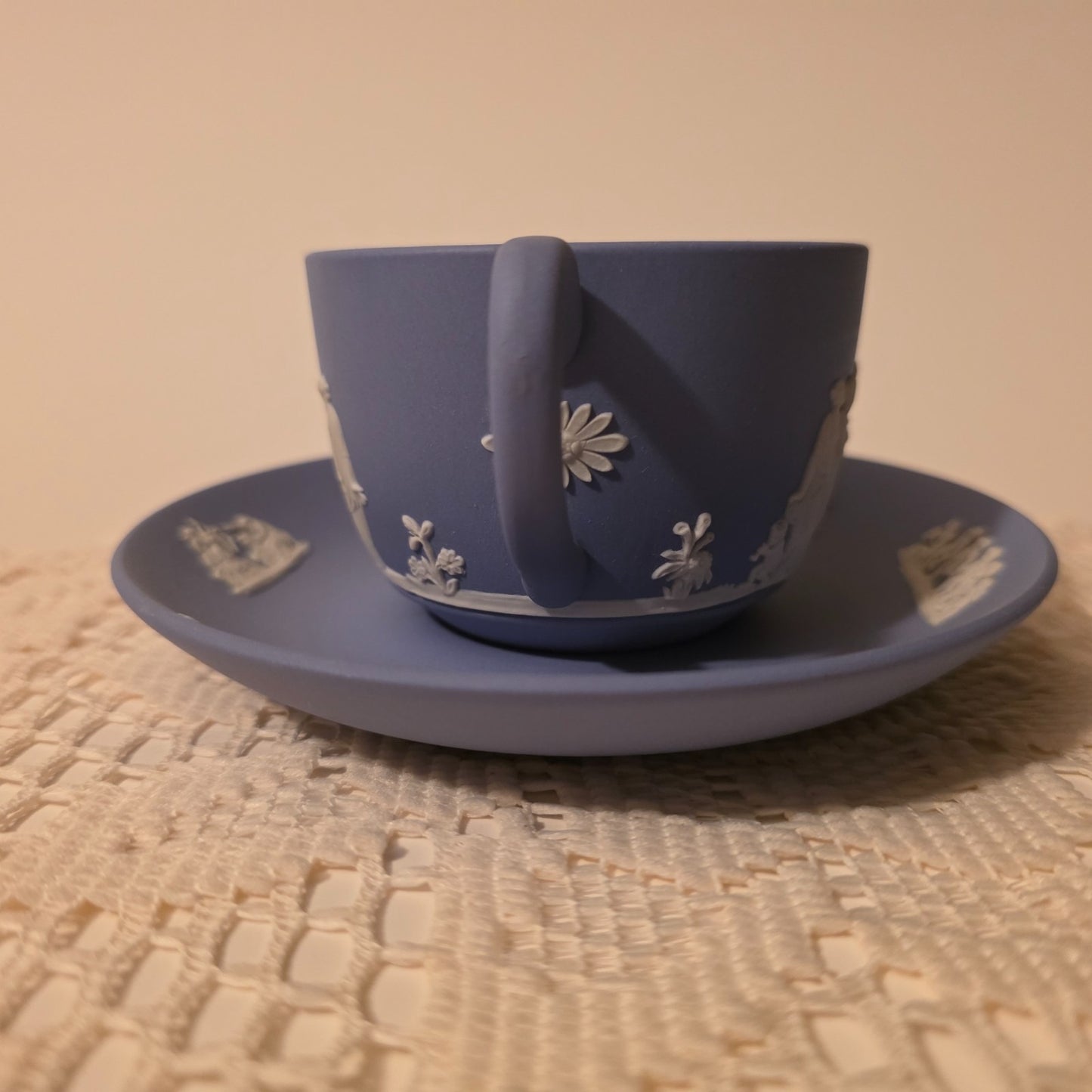 Wedgwood Jasperware Blue Cup & Saucer Set Classic Relief Figures – England