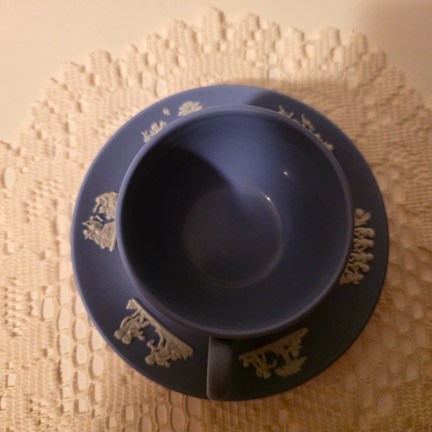 Wedgwood Jasperware Blue Cup & Saucer Set Classic Relief Figures – England