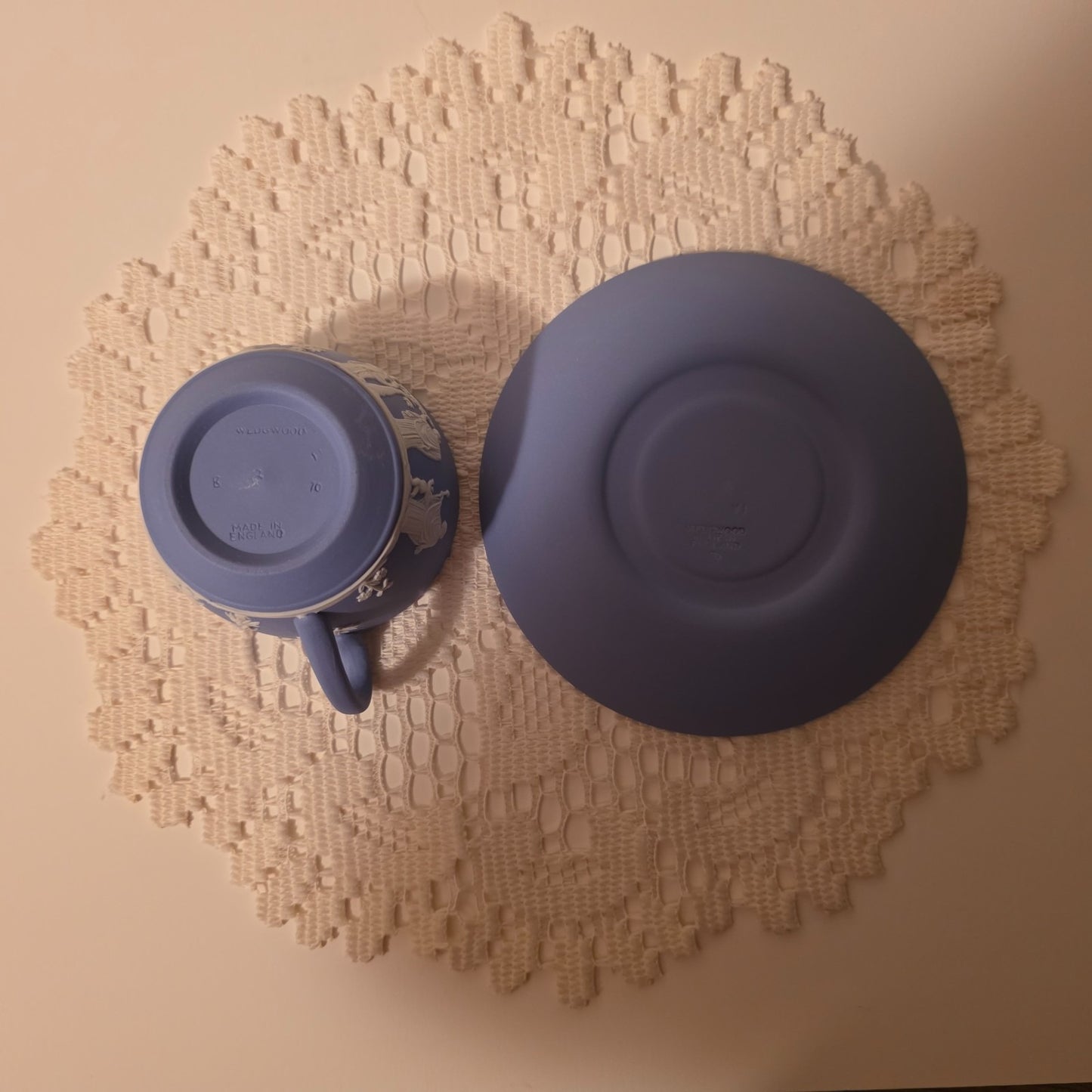Wedgwood Jasperware Blue Cup & Saucer Set Classic Relief Figures – England