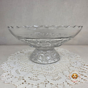 Vintage Clear Pressed Glass Footed Compote Bowl Scalloped Rim Centerpiece