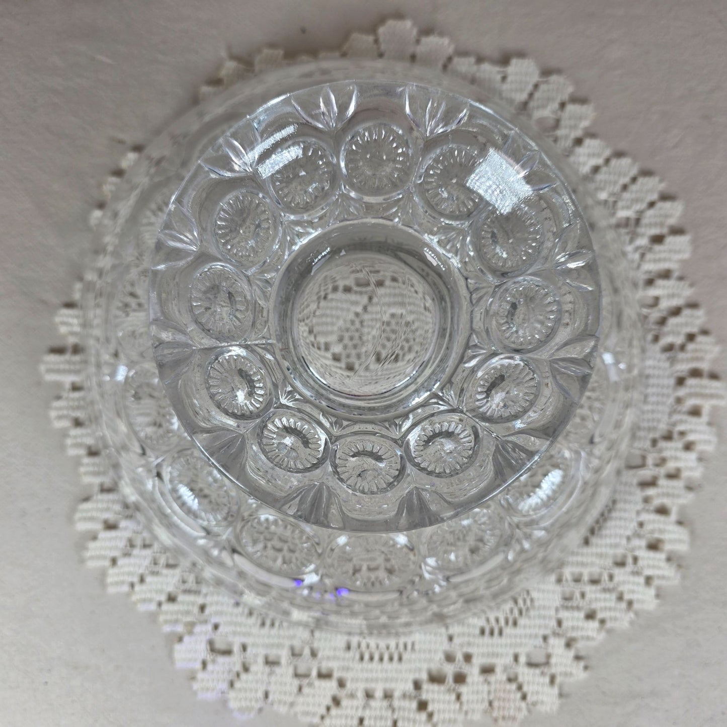 Vintage Clear Pressed Glass Footed Compote Bowl Scalloped Rim Centerpiece