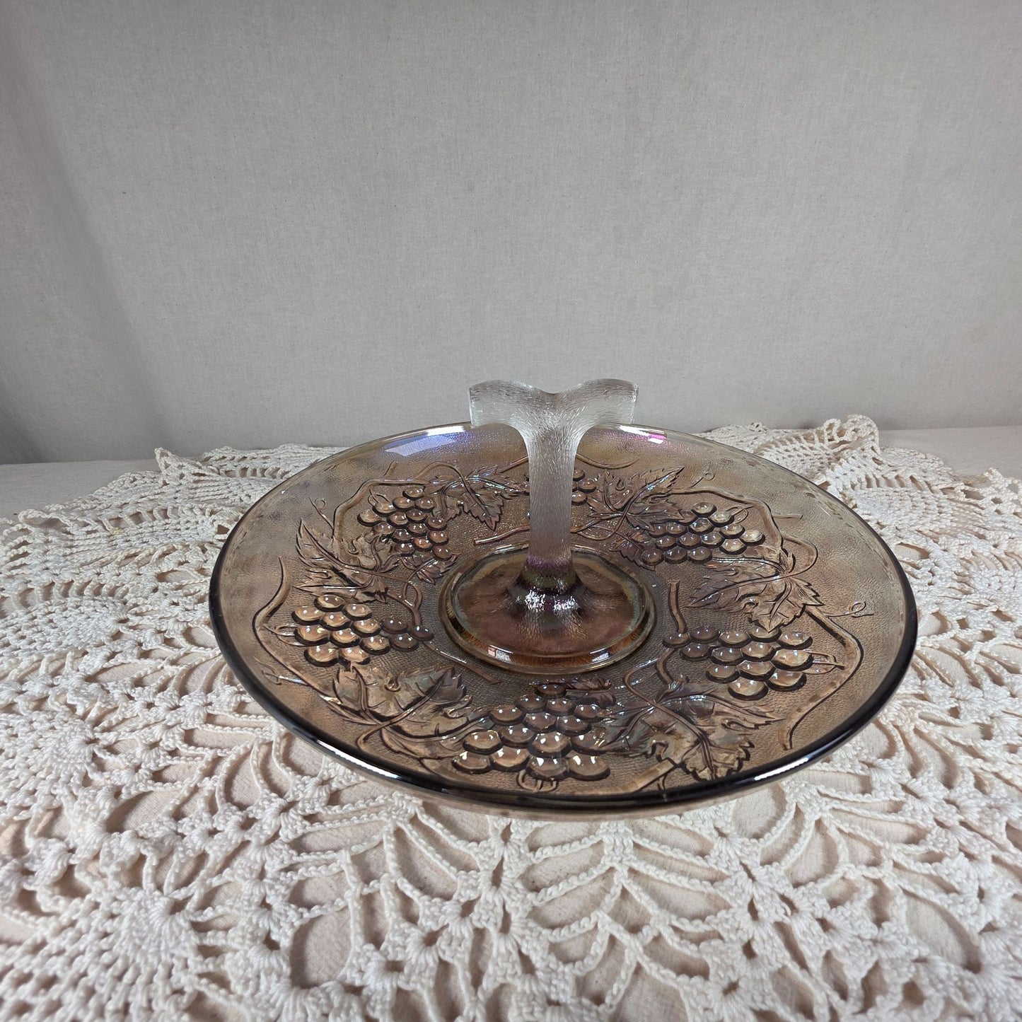 Vintage Imperial Glass Carnival Glass Center Handle Tray Iridescent "Imperial Grape" Pattern Collectible Elegant Serving Piece