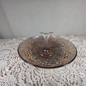 Vintage Imperial Glass Carnival Glass Center Handle Tray Iridescent "Imperial Grape" Pattern Collectible Elegant Serving Piece