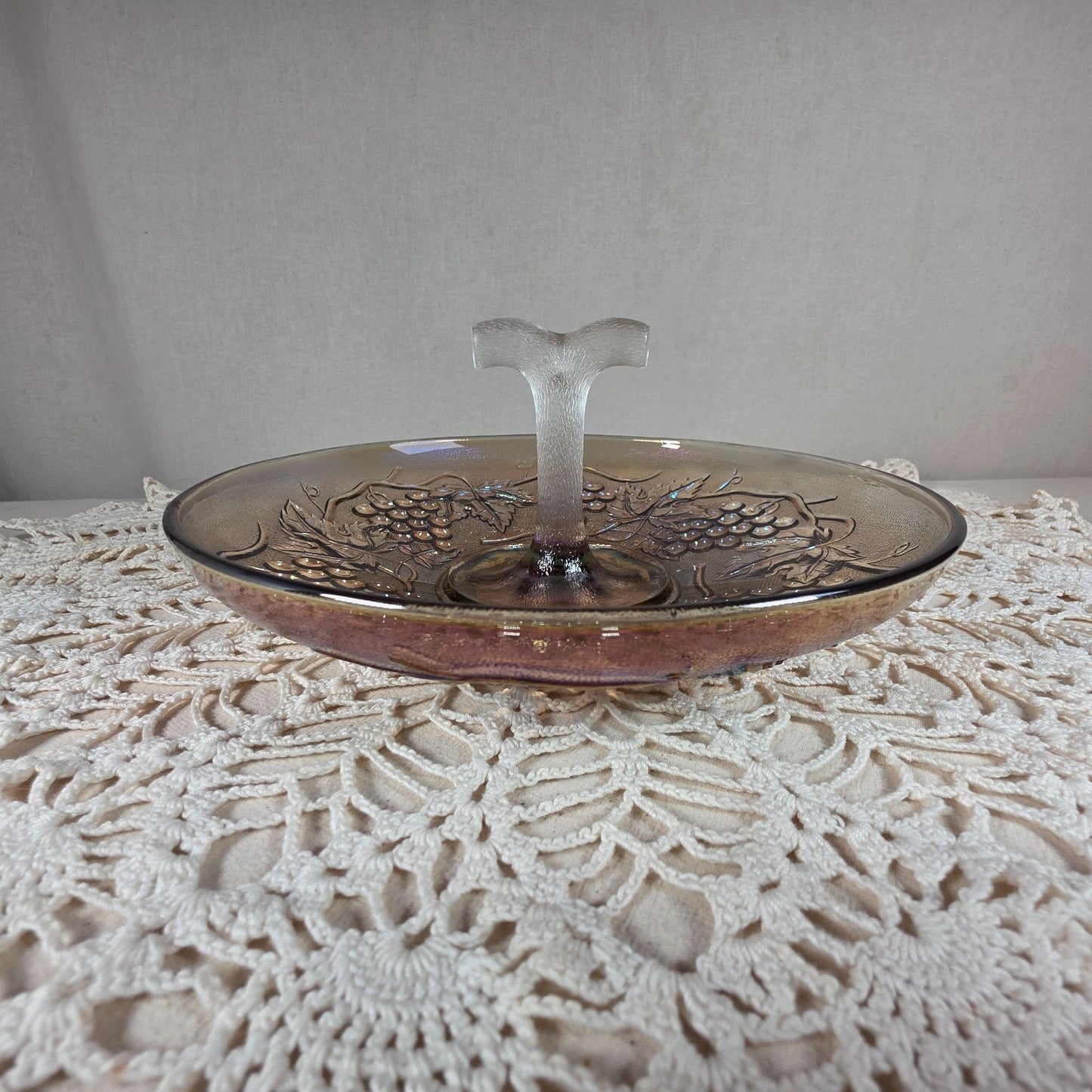Vintage Imperial Glass Carnival Glass Center Handle Tray Iridescent "Imperial Grape" Pattern Collectible Elegant Serving Piece