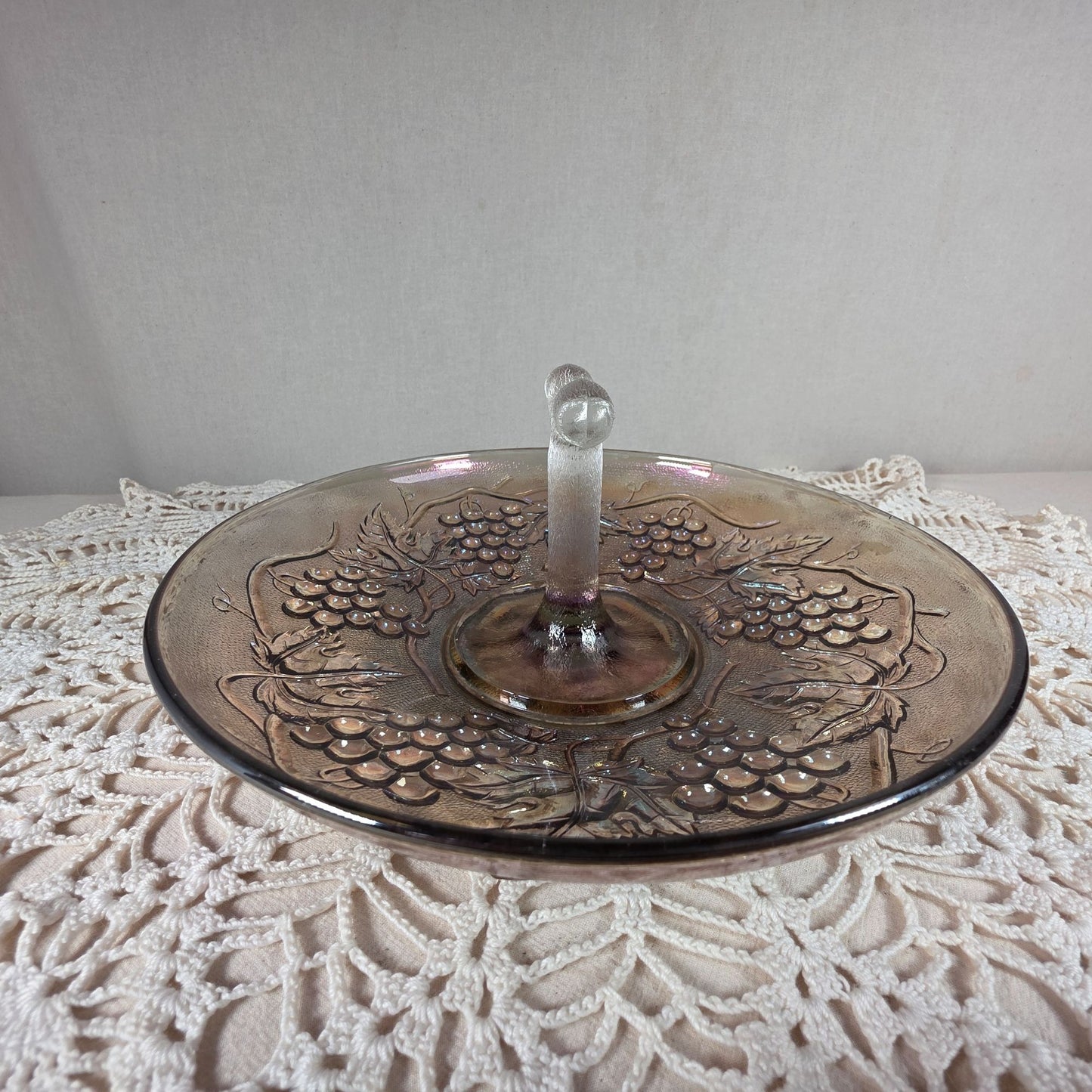 Vintage Imperial Glass Carnival Glass Center Handle Tray Iridescent "Imperial Grape" Pattern Collectible Elegant Serving Piece