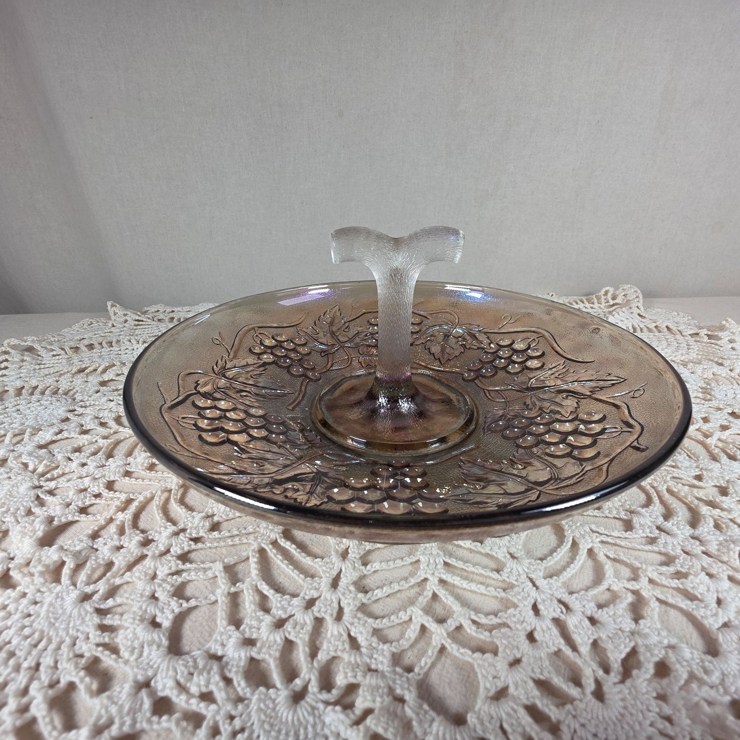Vintage Imperial Glass Carnival Glass Center Handle Tray Iridescent "Imperial Grape" Pattern Collectible Elegant Serving Piece