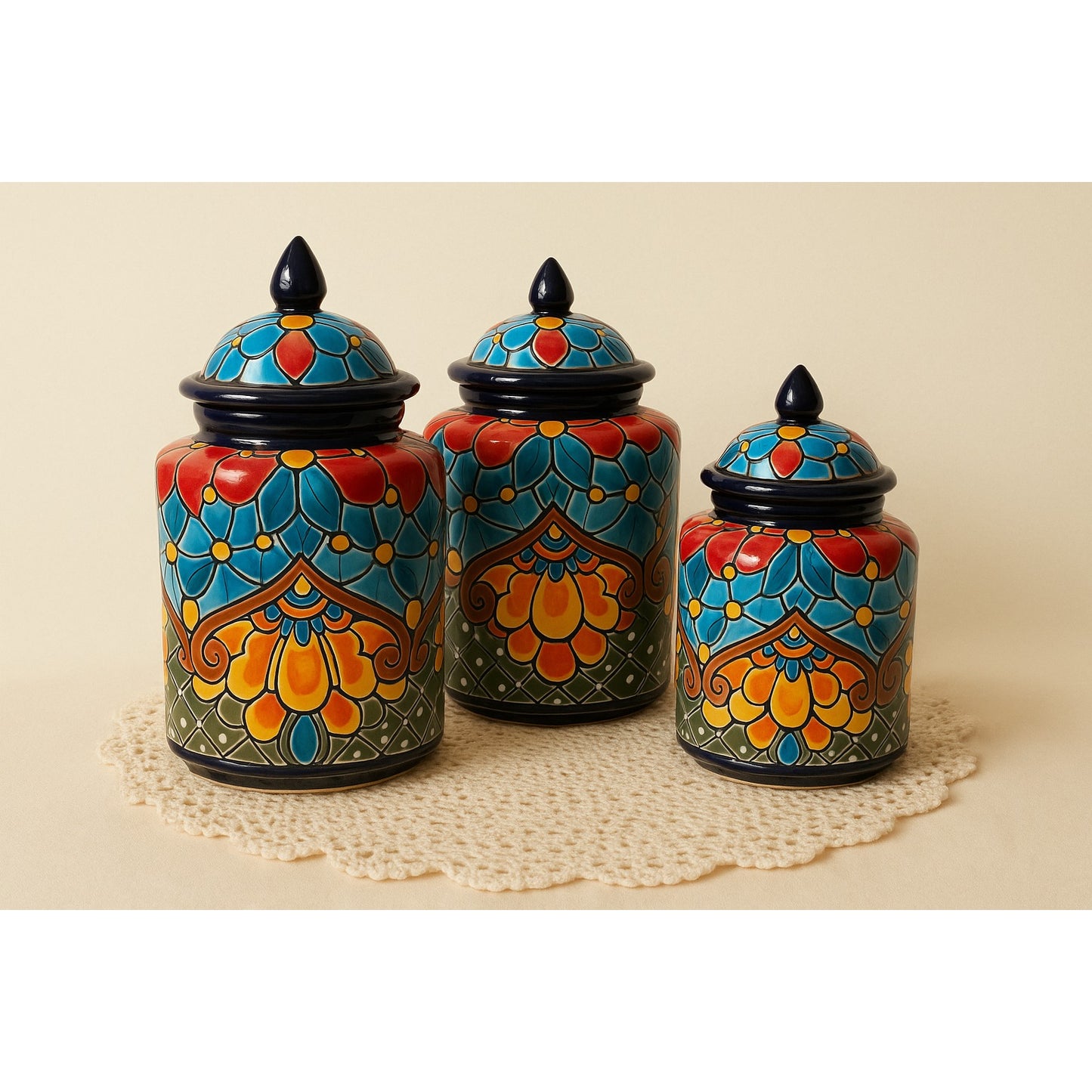 Talavera Pottery Canister Set – Hand-Painted – Made in Mexico