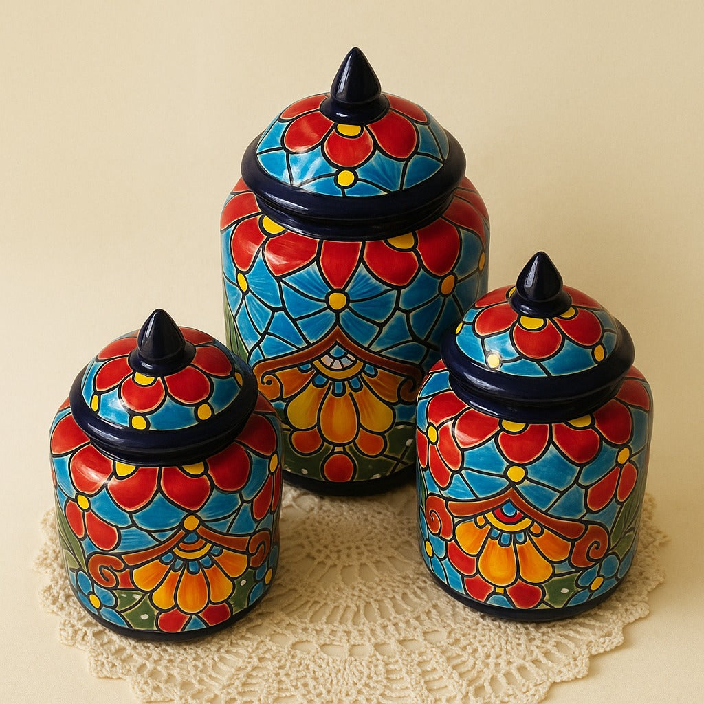 Talavera Pottery Canister Set – Hand-Painted – Made in Mexico