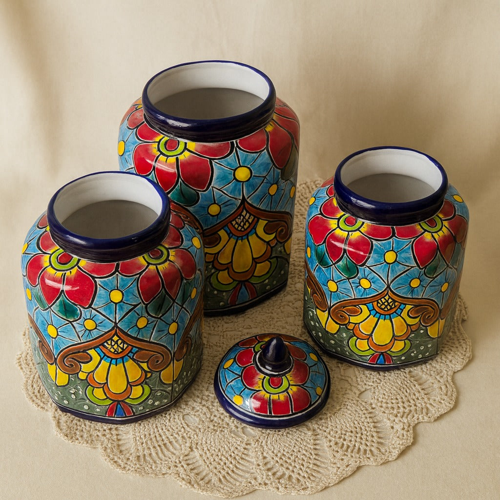 Talavera Pottery Canister Set – Hand-Painted – Made in Mexico