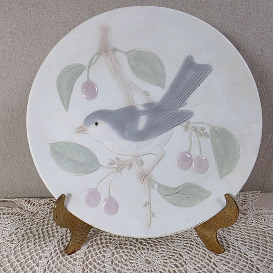 Bluebird On A Cherry Branch Collectors Plate Matte Bisque Porcelain 7.75" Diameter Made In Japan Crowning Touch Collection