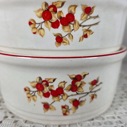Vintage Ovenproof Stoneware Bittersweet Berry Casserole Dish Set with Lid USA