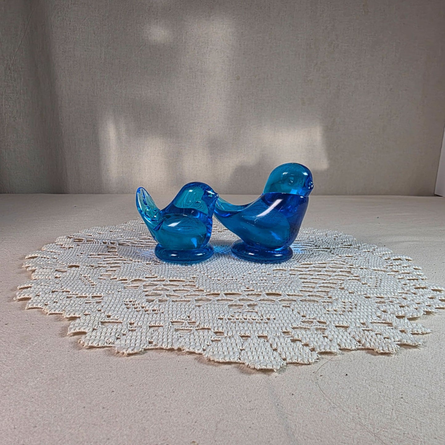 Blue Glass Birds of Happiness Pair Handblown Art Glass Decor