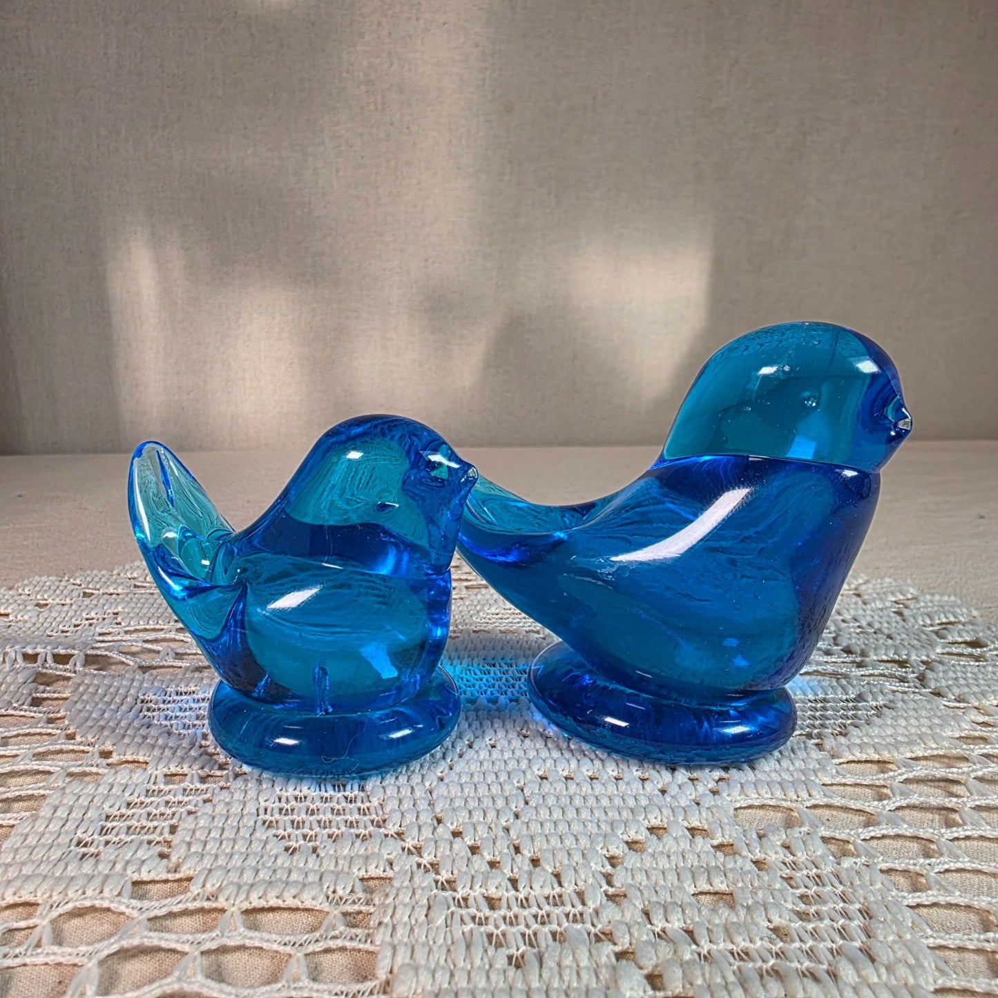 Blue Glass Birds of Happiness Pair Handblown Art Glass Decor