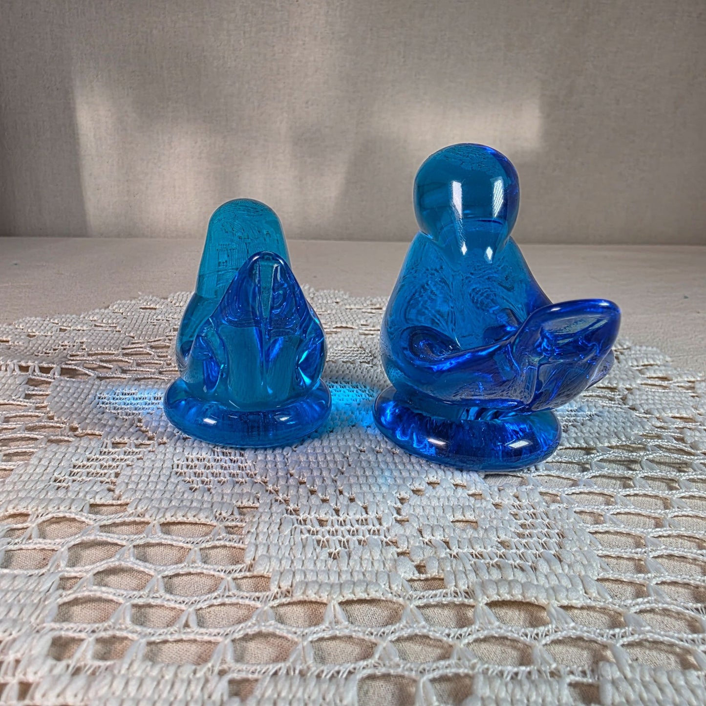 Blue Glass Birds of Happiness Pair Handblown Art Glass Decor